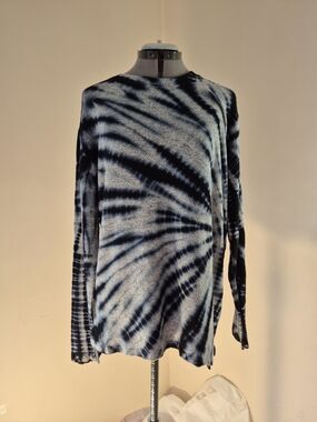Anthropologie Long-Sleeve Tie-Dye Tee in Navy and White
